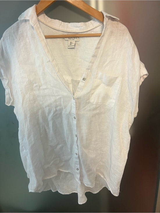 Rachel Zoe Tops - Rachel Zoe White Linen Button-Front Pocket Shirt